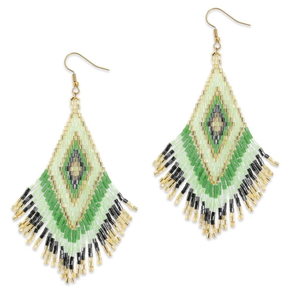 Southwestern Boho Seed Bead Tassel Dangling Statement French Wire Hook Earrings